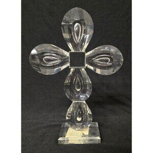 9" Oleg Cassini Crystal Cross Figurine Bless This House Inscription On Base